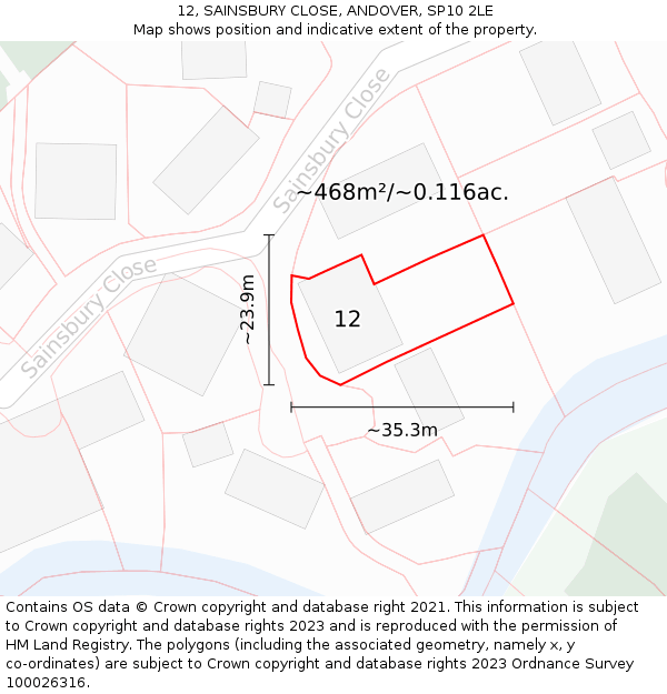 12, SAINSBURY CLOSE, ANDOVER, SP10 2LE: Plot and title map