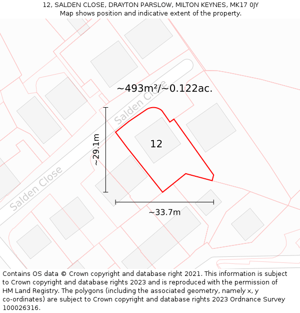 12, SALDEN CLOSE, DRAYTON PARSLOW, MILTON KEYNES, MK17 0JY: Plot and title map