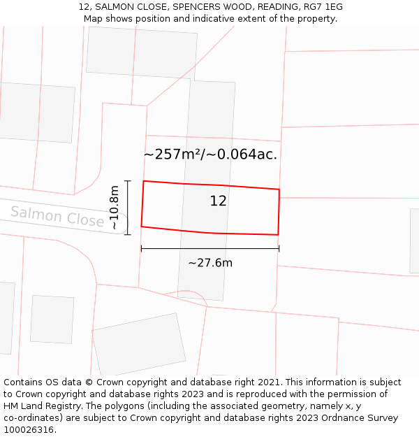 12, SALMON CLOSE, SPENCERS WOOD, READING, RG7 1EG: Plot and title map