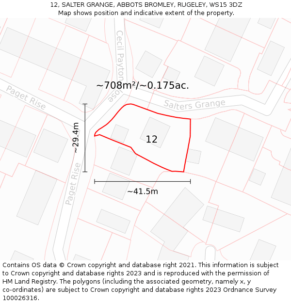 12, SALTER GRANGE, ABBOTS BROMLEY, RUGELEY, WS15 3DZ: Plot and title map