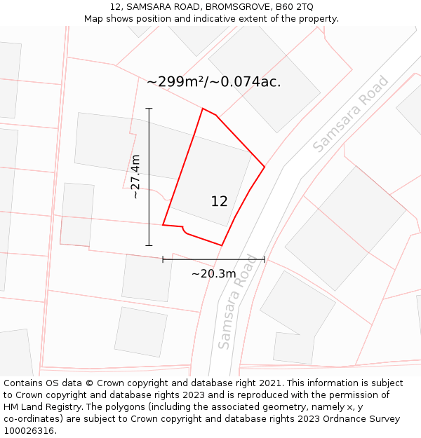 12, SAMSARA ROAD, BROMSGROVE, B60 2TQ: Plot and title map