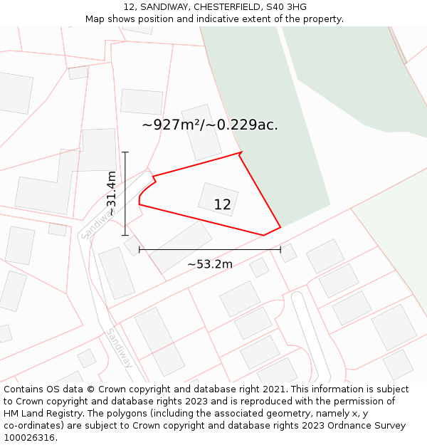 12, SANDIWAY, CHESTERFIELD, S40 3HG: Plot and title map