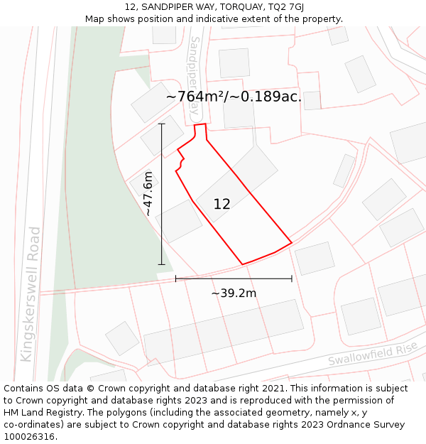 12, SANDPIPER WAY, TORQUAY, TQ2 7GJ: Plot and title map