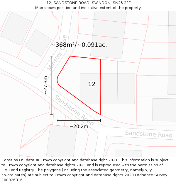 12, SANDSTONE ROAD, SWINDON, SN25 2FE: Plot and title map