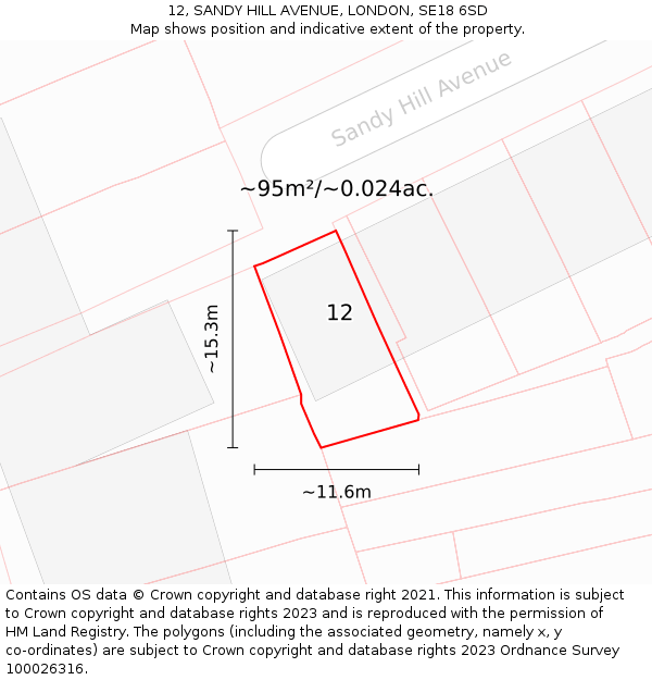 12, SANDY HILL AVENUE, LONDON, SE18 6SD: Plot and title map