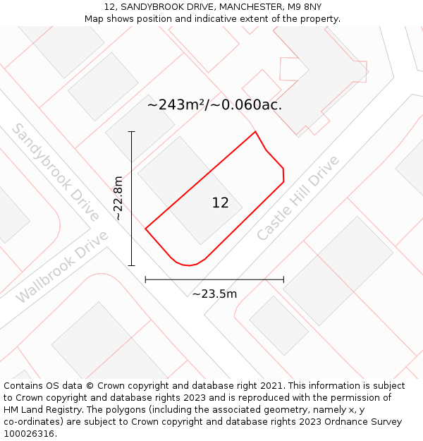 12, SANDYBROOK DRIVE, MANCHESTER, M9 8NY: Plot and title map