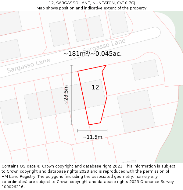 12, SARGASSO LANE, NUNEATON, CV10 7GJ: Plot and title map