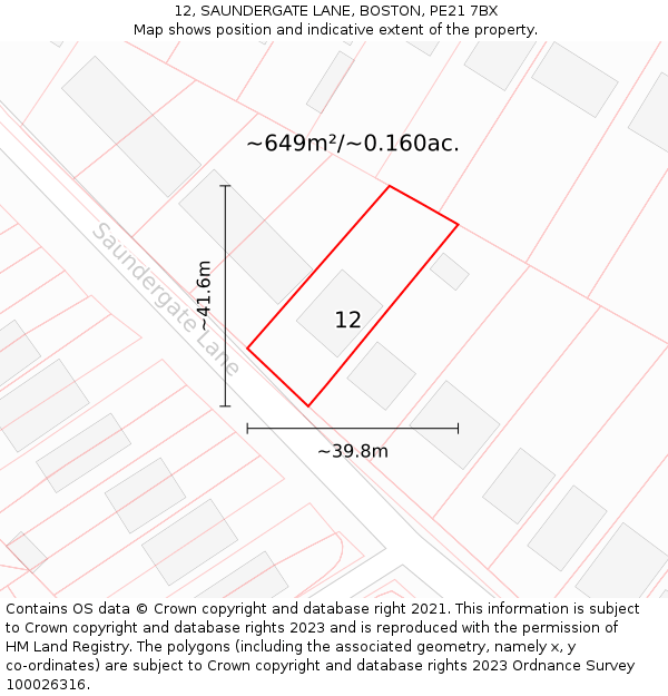 12, SAUNDERGATE LANE, BOSTON, PE21 7BX: Plot and title map