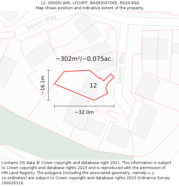 12, SAXON WAY, LYCHPIT, BASINGSTOKE, RG24 8SA: Plot and title map