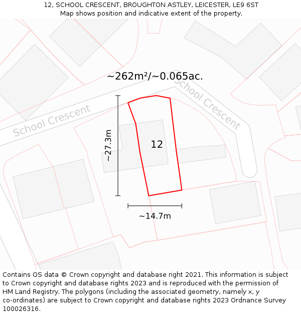 12, SCHOOL CRESCENT, BROUGHTON ASTLEY, LEICESTER, LE9 6ST: Plot and title map