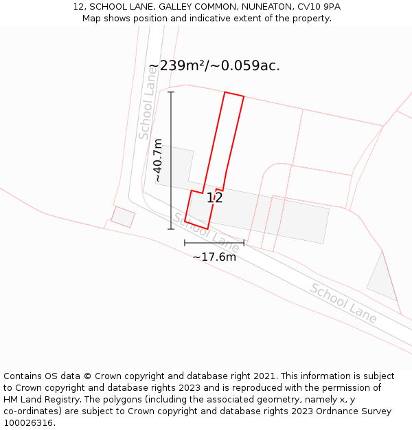 12, SCHOOL LANE, GALLEY COMMON, NUNEATON, CV10 9PA: Plot and title map