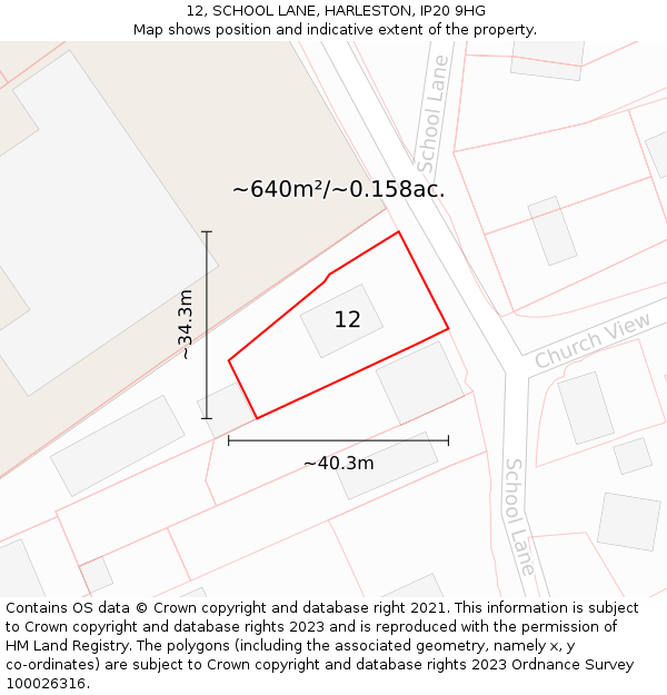 12, SCHOOL LANE, HARLESTON, IP20 9HG: Plot and title map