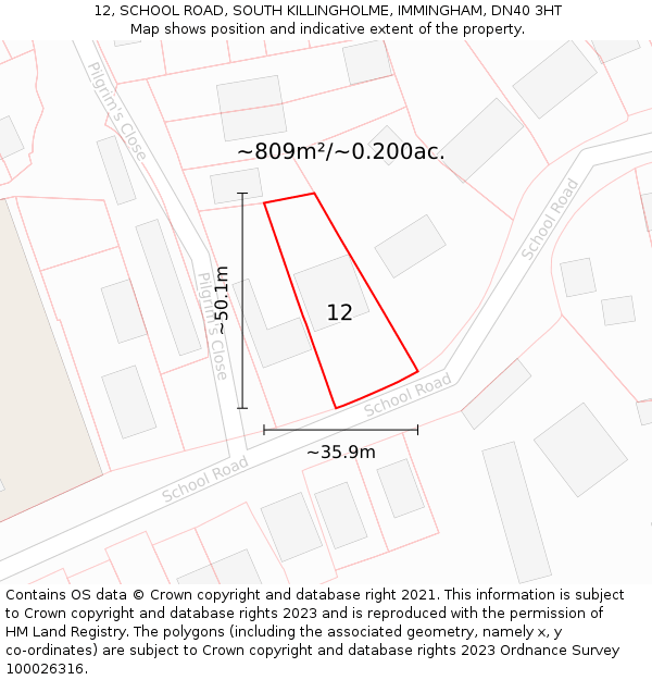 12, SCHOOL ROAD, SOUTH KILLINGHOLME, IMMINGHAM, DN40 3HT: Plot and title map