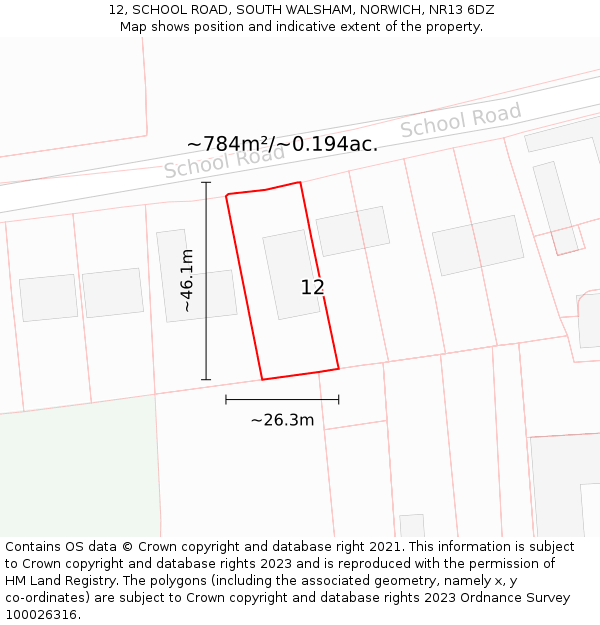 12, SCHOOL ROAD, SOUTH WALSHAM, NORWICH, NR13 6DZ: Plot and title map