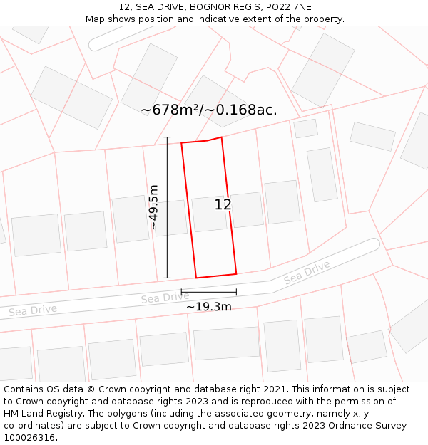 12, SEA DRIVE, BOGNOR REGIS, PO22 7NE: Plot and title map