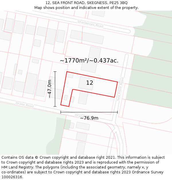 12, SEA FRONT ROAD, SKEGNESS, PE25 3BQ: Plot and title map