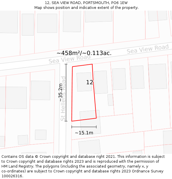 12, SEA VIEW ROAD, PORTSMOUTH, PO6 1EW: Plot and title map