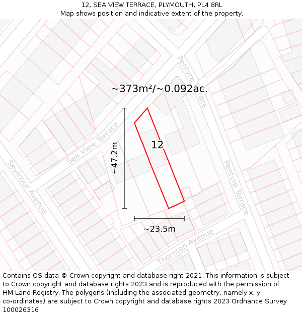12, SEA VIEW TERRACE, PLYMOUTH, PL4 8RL: Plot and title map
