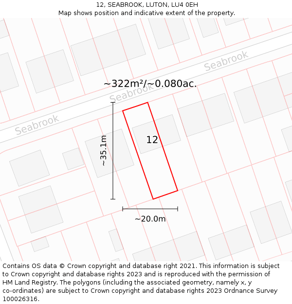 12, SEABROOK, LUTON, LU4 0EH: Plot and title map