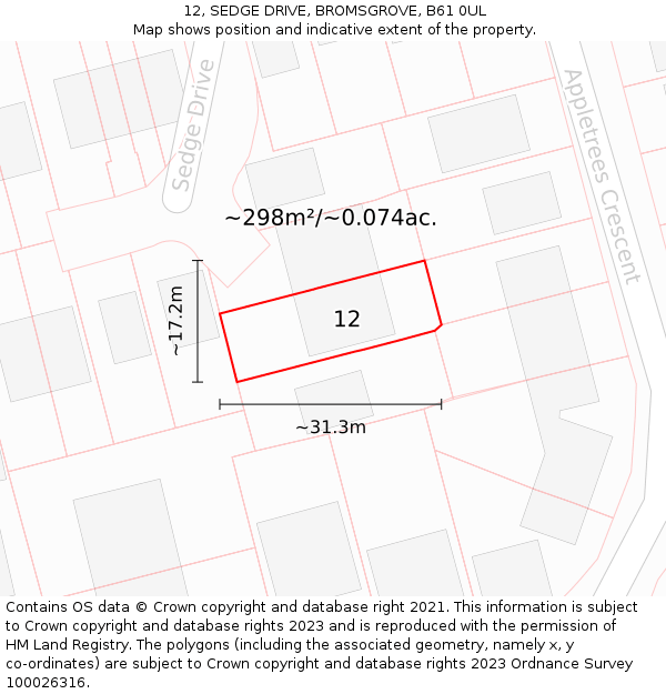 12, SEDGE DRIVE, BROMSGROVE, B61 0UL: Plot and title map