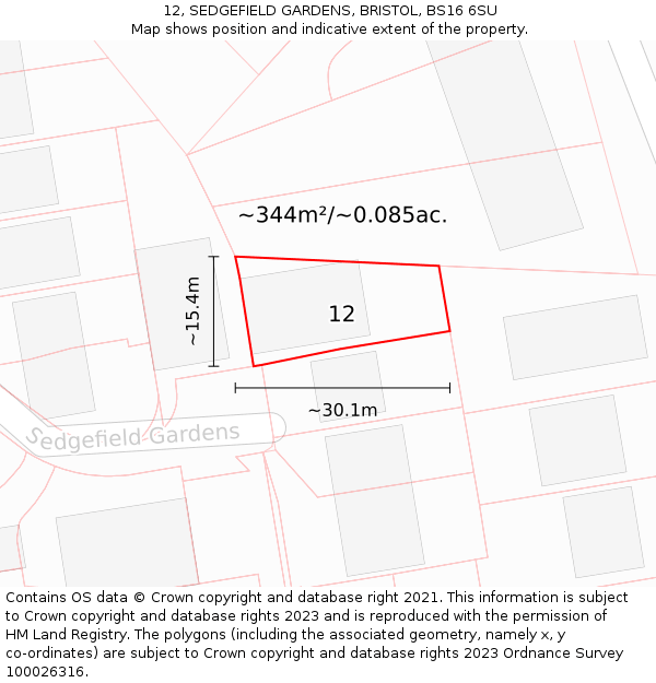 12, SEDGEFIELD GARDENS, BRISTOL, BS16 6SU: Plot and title map