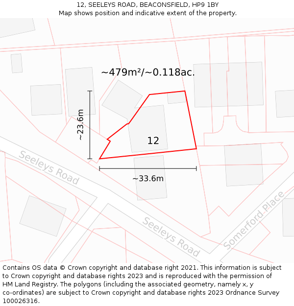 12, SEELEYS ROAD, BEACONSFIELD, HP9 1BY: Plot and title map