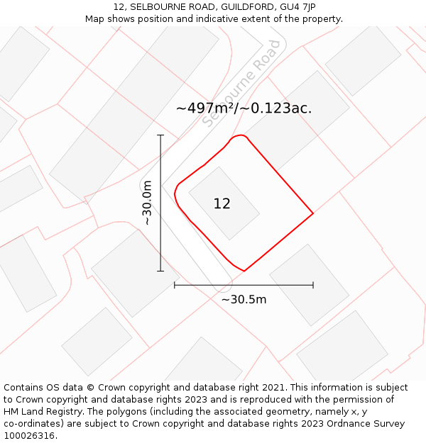 12, SELBOURNE ROAD, GUILDFORD, GU4 7JP: Plot and title map