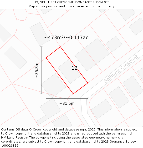 12, SELHURST CRESCENT, DONCASTER, DN4 6EF: Plot and title map