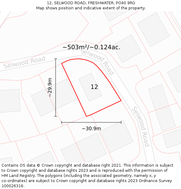 12, SELWOOD ROAD, FRESHWATER, PO40 9RG: Plot and title map