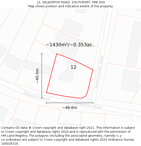 12, SELWORTHY ROAD, SOUTHPORT, PR8 2NS: Plot and title map