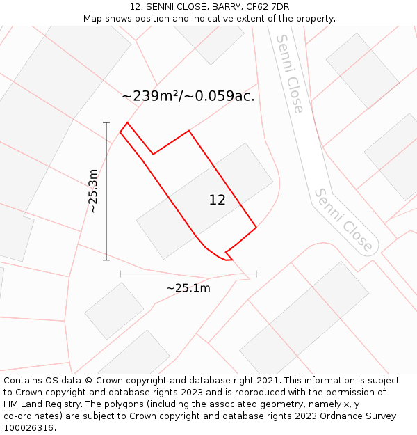 12, SENNI CLOSE, BARRY, CF62 7DR: Plot and title map