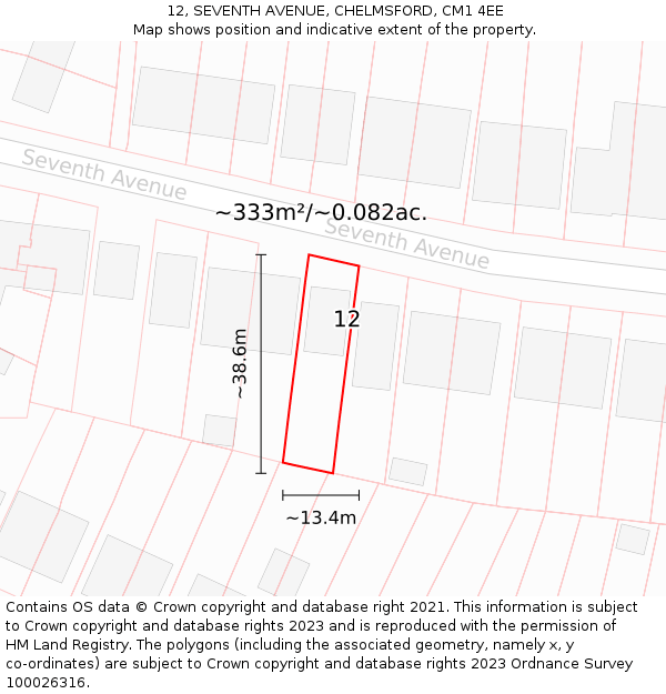 12, SEVENTH AVENUE, CHELMSFORD, CM1 4EE: Plot and title map