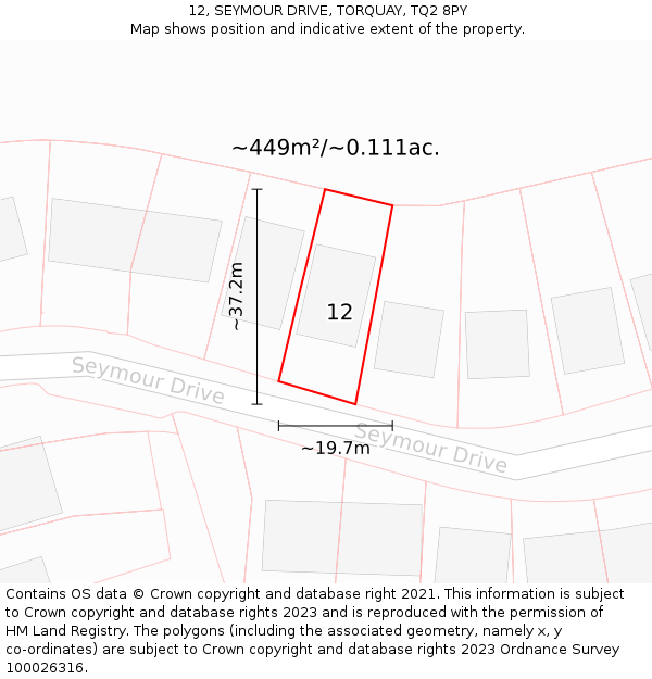 12, SEYMOUR DRIVE, TORQUAY, TQ2 8PY: Plot and title map