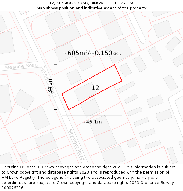 12, SEYMOUR ROAD, RINGWOOD, BH24 1SG: Plot and title map