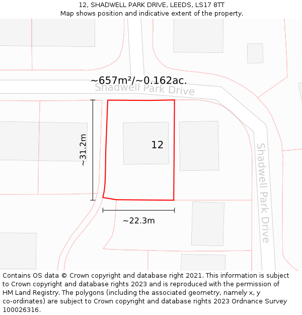 12, SHADWELL PARK DRIVE, LEEDS, LS17 8TT: Plot and title map