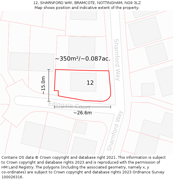 12, SHARNFORD WAY, BRAMCOTE, NOTTINGHAM, NG9 3LZ: Plot and title map