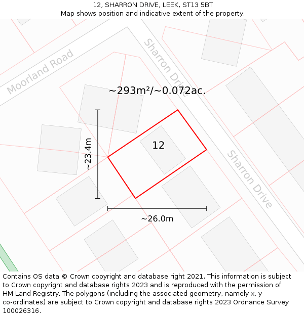 12, SHARRON DRIVE, LEEK, ST13 5BT: Plot and title map