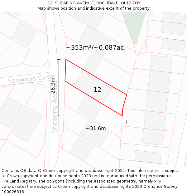 12, SHEARING AVENUE, ROCHDALE, OL12 7QY: Plot and title map