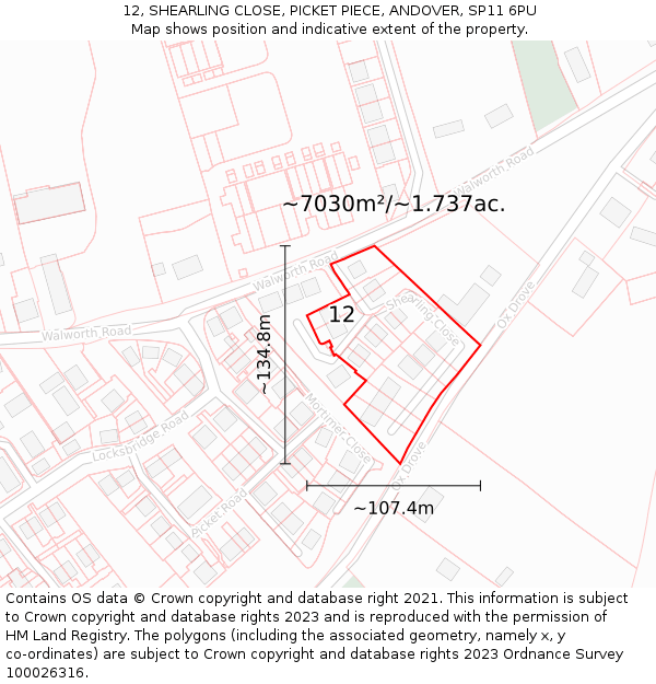 12, SHEARLING CLOSE, PICKET PIECE, ANDOVER, SP11 6PU: Plot and title map