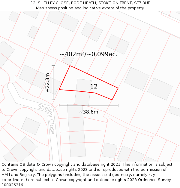 12, SHELLEY CLOSE, RODE HEATH, STOKE-ON-TRENT, ST7 3UB: Plot and title map