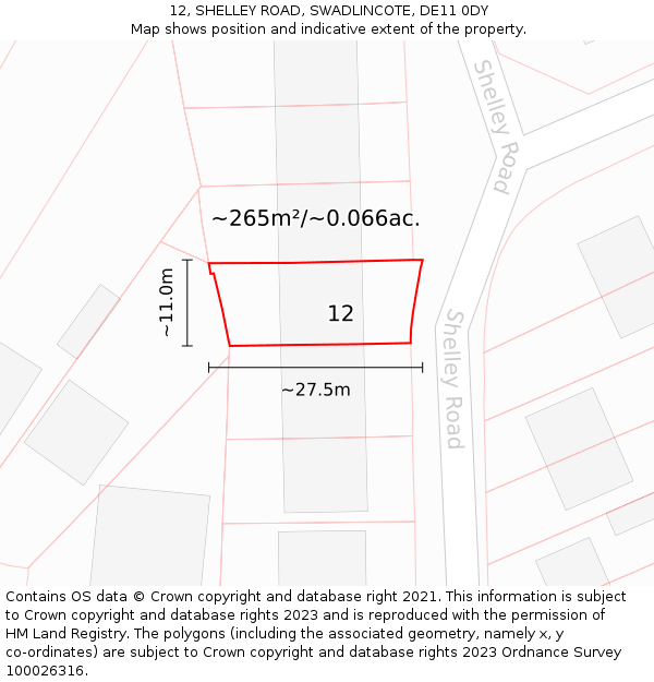 12, SHELLEY ROAD, SWADLINCOTE, DE11 0DY: Plot and title map