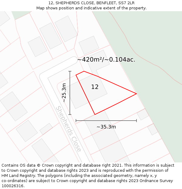 12, SHEPHERDS CLOSE, BENFLEET, SS7 2LR: Plot and title map