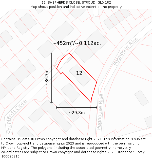 12, SHEPHERDS CLOSE, STROUD, GL5 1RZ: Plot and title map