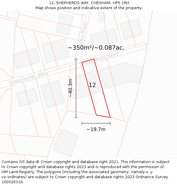 12, SHEPHERDS WAY, CHESHAM, HP5 1RH: Plot and title map