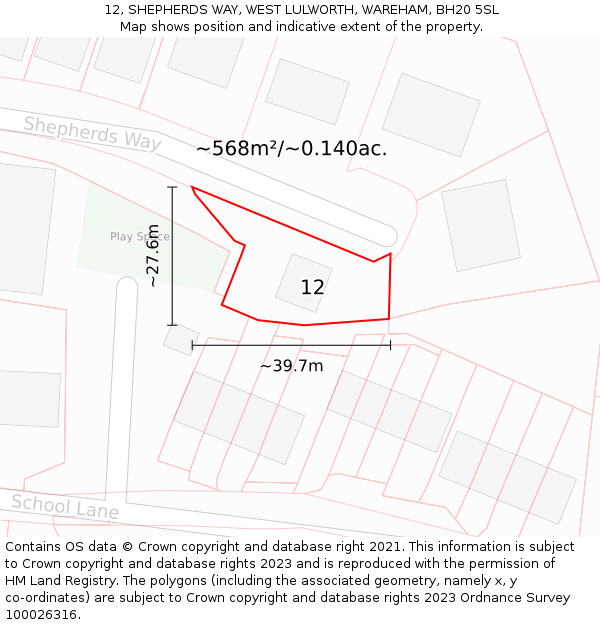 12, SHEPHERDS WAY, WEST LULWORTH, WAREHAM, BH20 5SL: Plot and title map