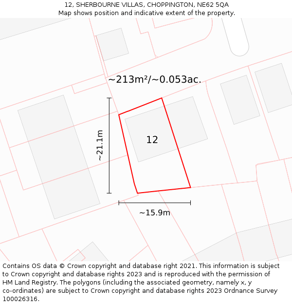 12, SHERBOURNE VILLAS, CHOPPINGTON, NE62 5QA: Plot and title map