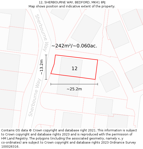 12, SHERBOURNE WAY, BEDFORD, MK41 8RJ: Plot and title map