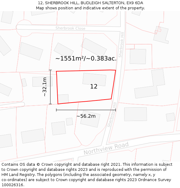 12, SHERBROOK HILL, BUDLEIGH SALTERTON, EX9 6DA: Plot and title map