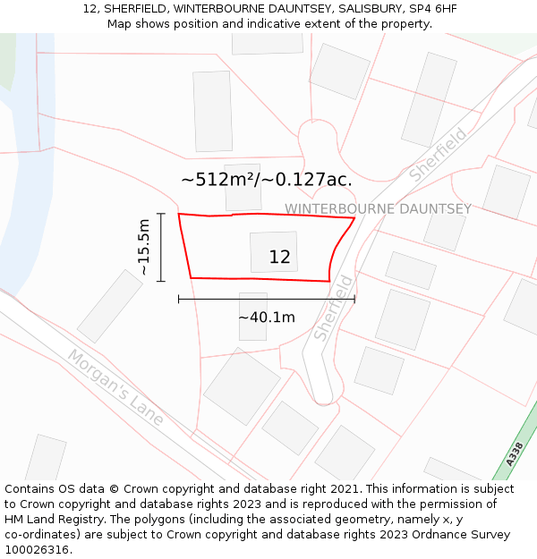 12, SHERFIELD, WINTERBOURNE DAUNTSEY, SALISBURY, SP4 6HF: Plot and title map