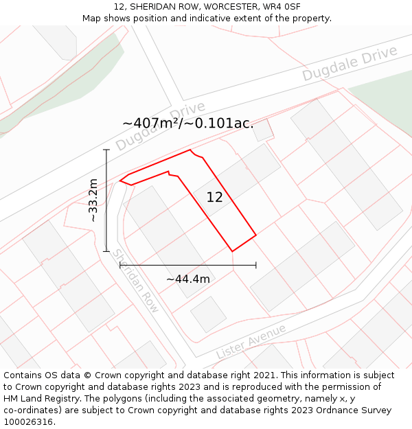 12, SHERIDAN ROW, WORCESTER, WR4 0SF: Plot and title map